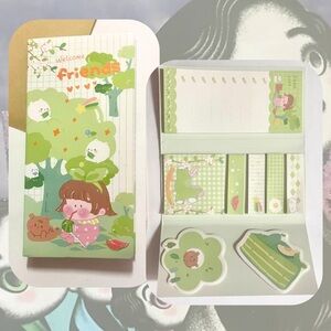 🎉 Welcome Friends kawaii green matcha sticky note booklet set stationery